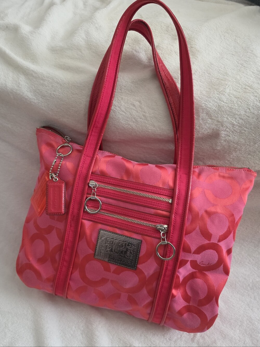 Y2k Coach Poppy Op Art Glam Tote Bag Signature Jacquard C Hot Pink Coquette Girl